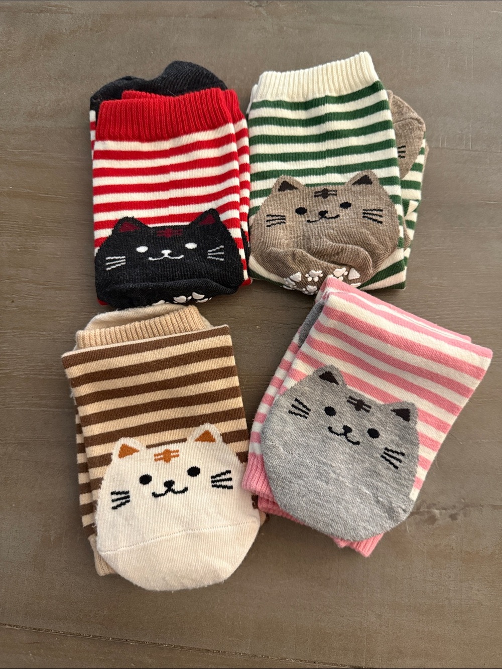 Cute Striped Cat Face No Slip PilatesAnkle Socks - Pink, Red, Green, Brown, Gray